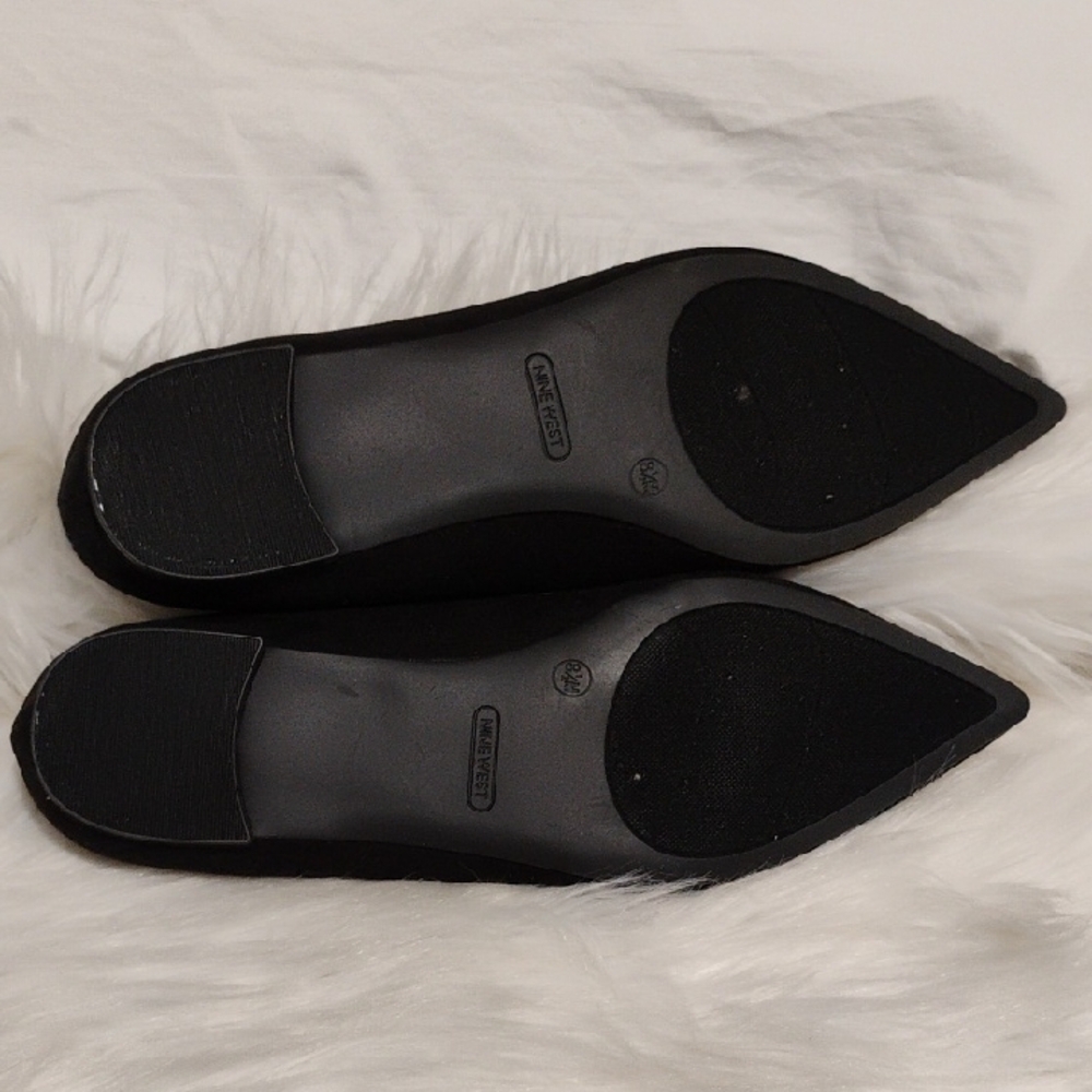 SALE! New Nine West Black Point Toe Embellished Flats Sleek Minimalist Design - Picture 12 of 16